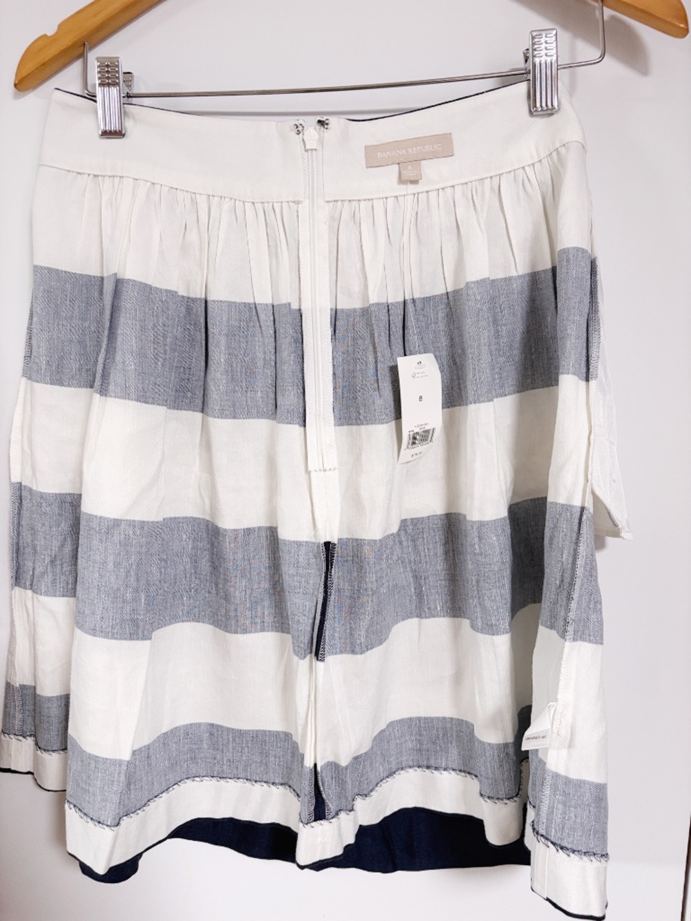 Banana Republic Women’s 8 Navy White Striped Linen Skirt Nautical Quiet Luxury - Picture 4 of 11